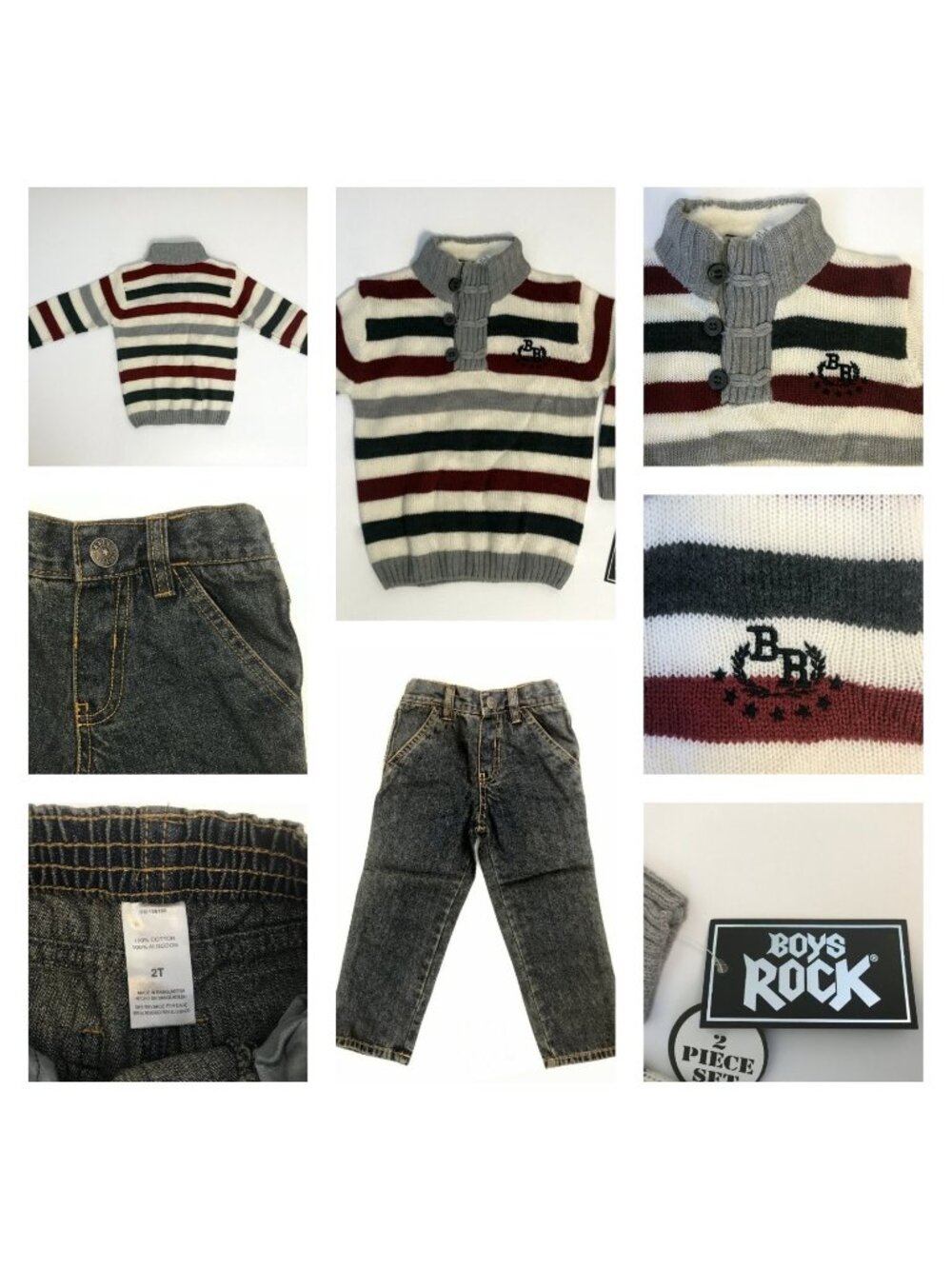 Boys Rock 2 Piece Set Size 2T Striped Sweater Denim Blue Jeans